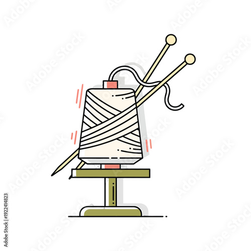 Knitting yarn spool with needles vector illustration
