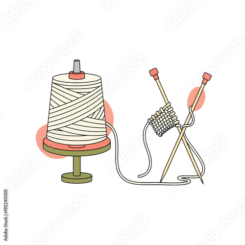 Knitting yarn spool and needles vector illustration