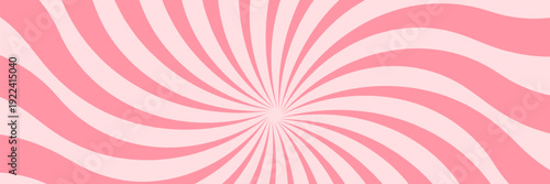 Candy color sunburst background. Abstract pink cream sunbeams design wallpaper. Colorful spinning lines for template, banner, poster, flyer. Sweet rotating cartoon swirl or whirlpool. Vector backdrop