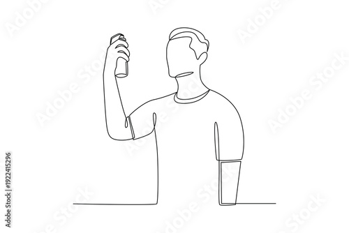 Man Applying Body Spray. Self care daily Concept. Single line draw design Video 4k. Footage graphic illustration
