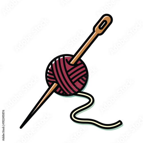 Single sewing needle with a burgundy yarn ball vector illustration