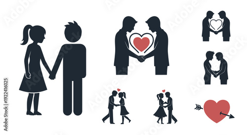 Couple Silhouettes Icon Set: Love, Romance, Relationships, LGBTQ+