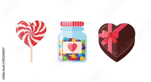 Heart Shape Candy, Lollipop, Chocolate Box, Jar of Sweets, Valentine's Day Treats