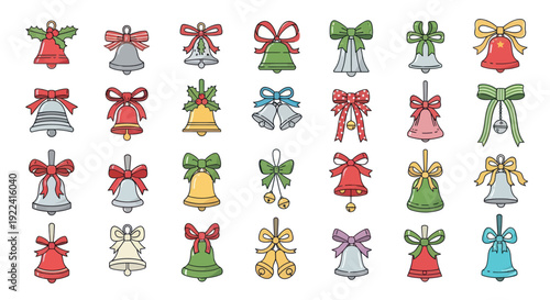 Festive Christmas Bells Collection: Hand-drawn Holiday Ornaments with Ribbons