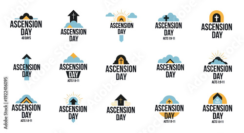 Ascension Day Religious Holiday Icons Set - Christian Celebration Symbols