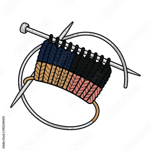 Knitting needles with colorful yarn vector illustration