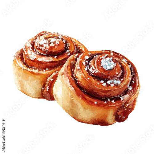 A watercolor painting of Cinnamon Rolls, vector illustration on white background.
