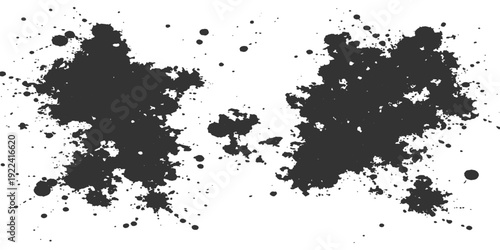 A textured black ink splat background featuring grunge paint splashes and liquid drip elements in a vector silhouette illustration design