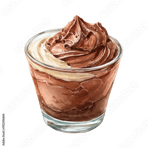 Chocolate Mousse in watercolor style, vector illustration, isolated on white background.