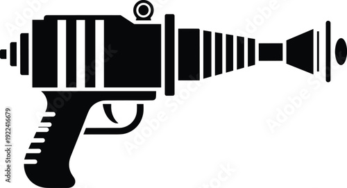 Black silhouette of a vintage ray gun with ribbed barrel and handle sci fi science fiction