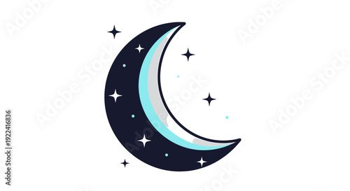Crescent Moon Shining Brightly in a Starry Night Sky Illustration with Celestial Bodies and Space Elements