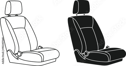 Car Seat Line Art and Silhouette on White Background illustration vector