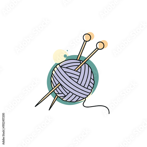 Ball of purple yarn with two wooden knitting needles ball of yarn
