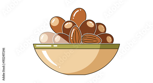 Assorted nuts in a bowl, top view, healthy snack, kitchen setting, digital illustration