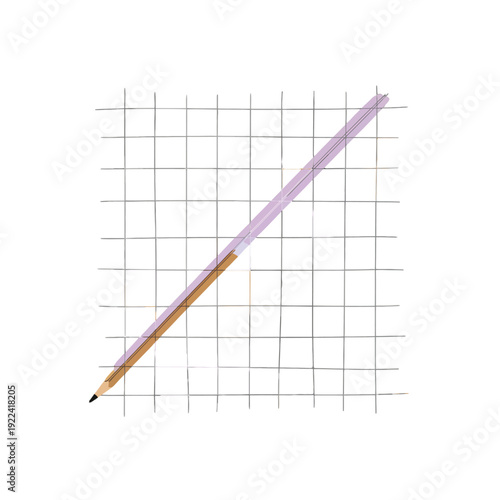 Pencil on graph paper with purple highlighter grid black