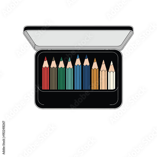 Colored pencils in open black case pencil case supplies 1