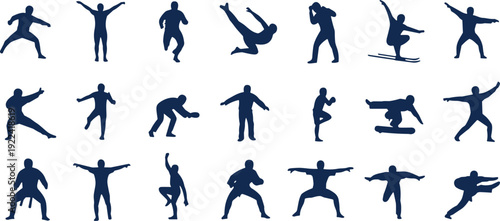 Collection of Silhouettes of People Engaged in Various Sports and Activities Keywords: silhouette, people, sport, activity