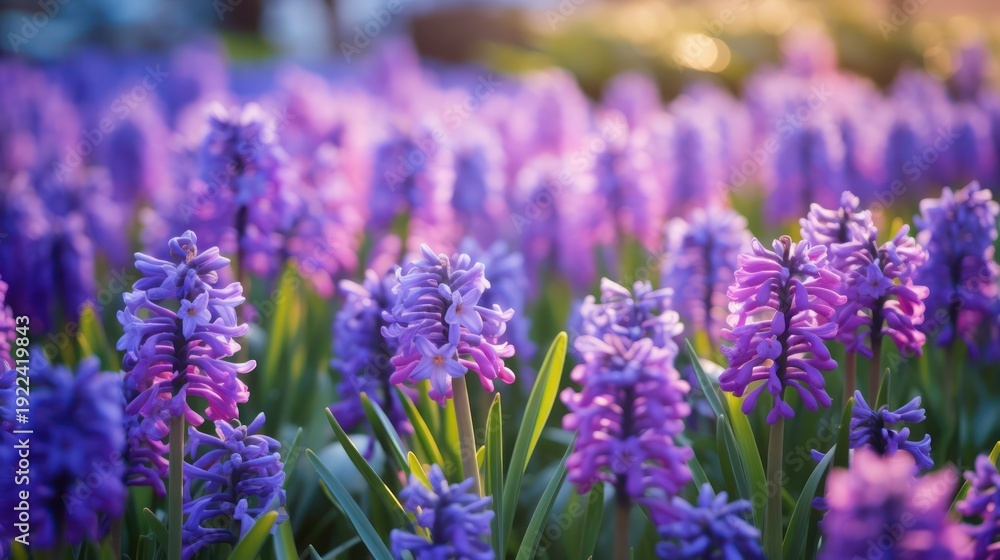 Obraz premium A stunning tapestry of purple blooms dances under the soft glow of a spring day.