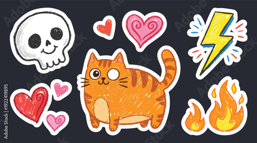 Orange Cartoon Cat with Emotive Expressions.