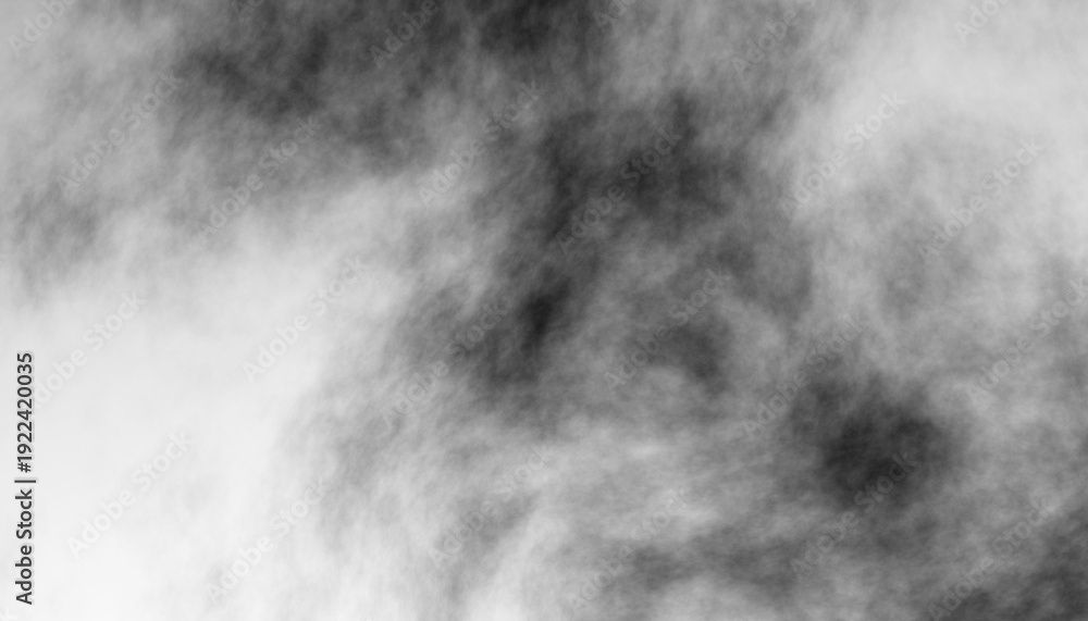 Obraz premium Black smoke clouds, dirty toxic fog or smog. Overlay digital illustration of dark steam, smoky mist from fire, explosion, burning