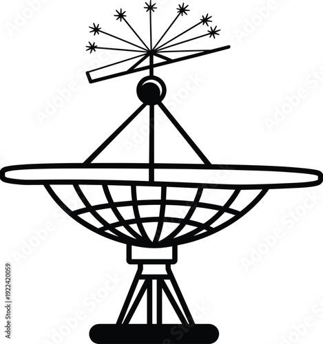Radio Telescope Dish Silhouette with Starburst Antenna vector