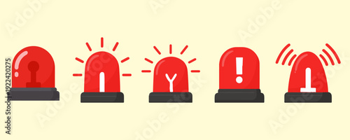 Red Emergency Siren Alarm Light Icon Set Flat Vector Illustration
