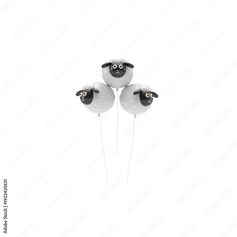 Obraz premium Three Sheep Shaped Balloons Floating Together