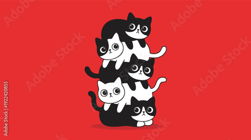 Stack of Cartoon Black and White Cats.