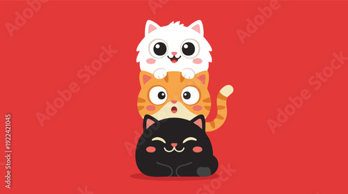 Three cartoon cats stacked on top.
