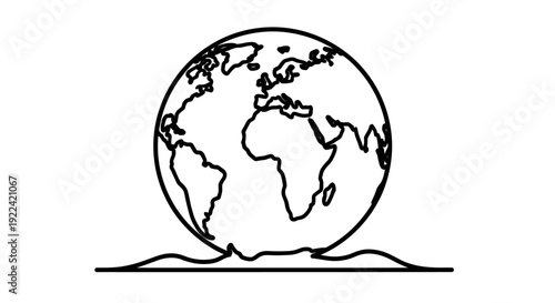 Stylized Black and White Earth Globe Illustration Crushing Under Pressure on a Flat