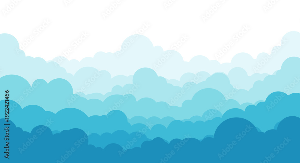Fototapeta premium Abstract Sky with Layered Blue Clouds and White Space, Minimalist Digital Art Backdrop