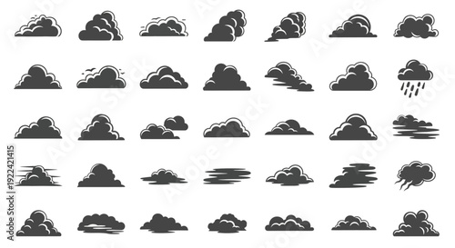 Diverse Collection of Dark Cloud Silhouettes for Weather and Atmosphere Concepts