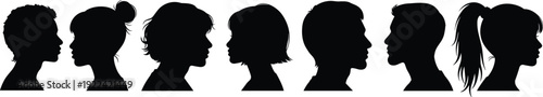 Silhouettes of Diverse Human Heads in Profile View Keywords: silhouettes, heads, profile view, diverse, people, men, women