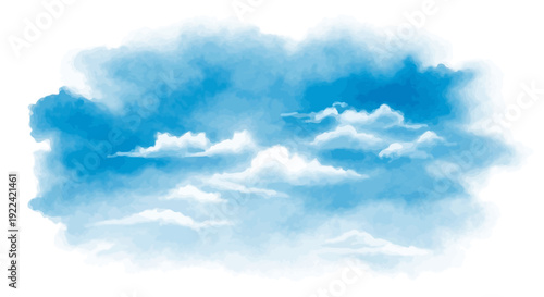 Beautiful Blue Sky with Fluffy White Clouds - Artistic Watercolor Illustration
