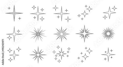 Collection of Diverse Vector Illustrations of Sparkling Stars and Light Effects