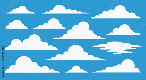 Collection of Diverse Fluffy White Clouds Set Against a Vibrant Blue Sky Background