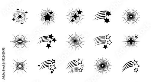 Diverse Collection of Stylized Starbursts and Shooting Stars Icons