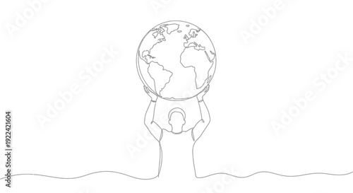 Person Holding the Planet Earth Above Head in Minimalist Art Style