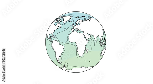 Global Earth Depicting Ocean Currents and Tectonic Plates with Landmass Outlines