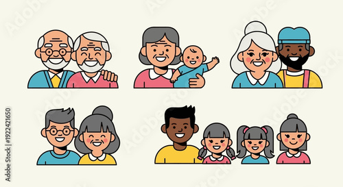 Diverse Family Generations Portrait Collection, Representing Unity and Love