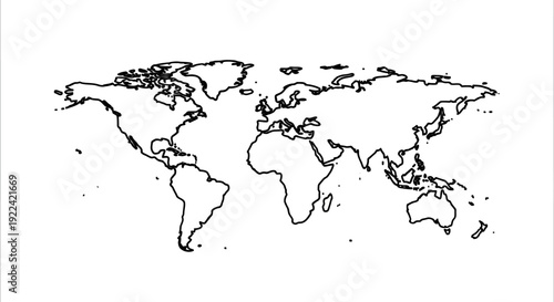 World Map Outline: A Stylized Vector Illustration of Continents and Oceans on White