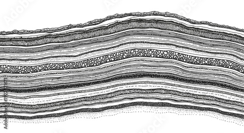 Monochromatic Stratified Rock Formation Vector Art Illustration of Geological Layers