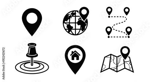 Collection of Modern Navigation and Location Icons for Digital and Print Media