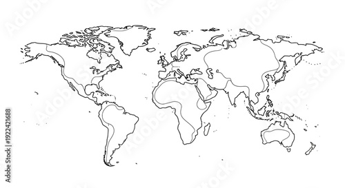 World Map Outline with Zones: A Minimalist Vector Illustration for Global Concepts