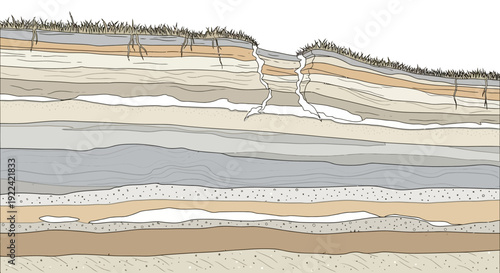 Layered Earth Strata Cross-Section Showing Geological Formations and Soil Layers