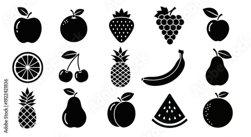 Assortment of Fresh and Ripe Fruit Icons - Healthy Food Vector Collection