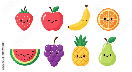 Cute Kawaii Fruits Characters Collection Vector Set, Adorable and Playful