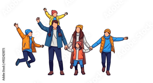 Happy Family Enjoying Outdoor Activity Together in Winter Clothes