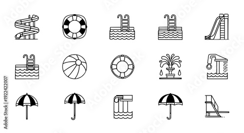 Water Park Vector Icons – High-Quality Editable Stroke Collection