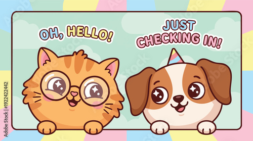 Cartoon Cat and Dog Illustration Together.